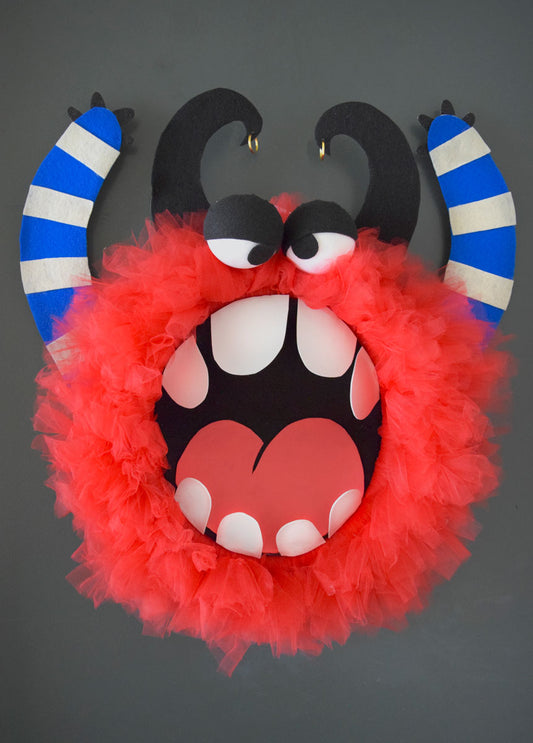 Upcycled DIY Halloween Spooky Monster Wreath Tutorial
