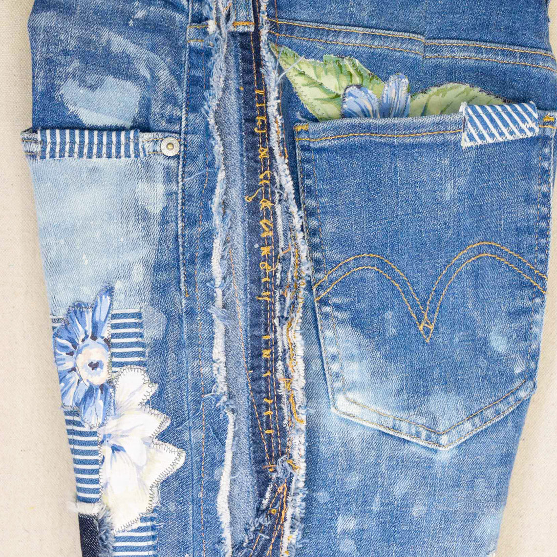 Cerulean Patchwork Denim Jeans