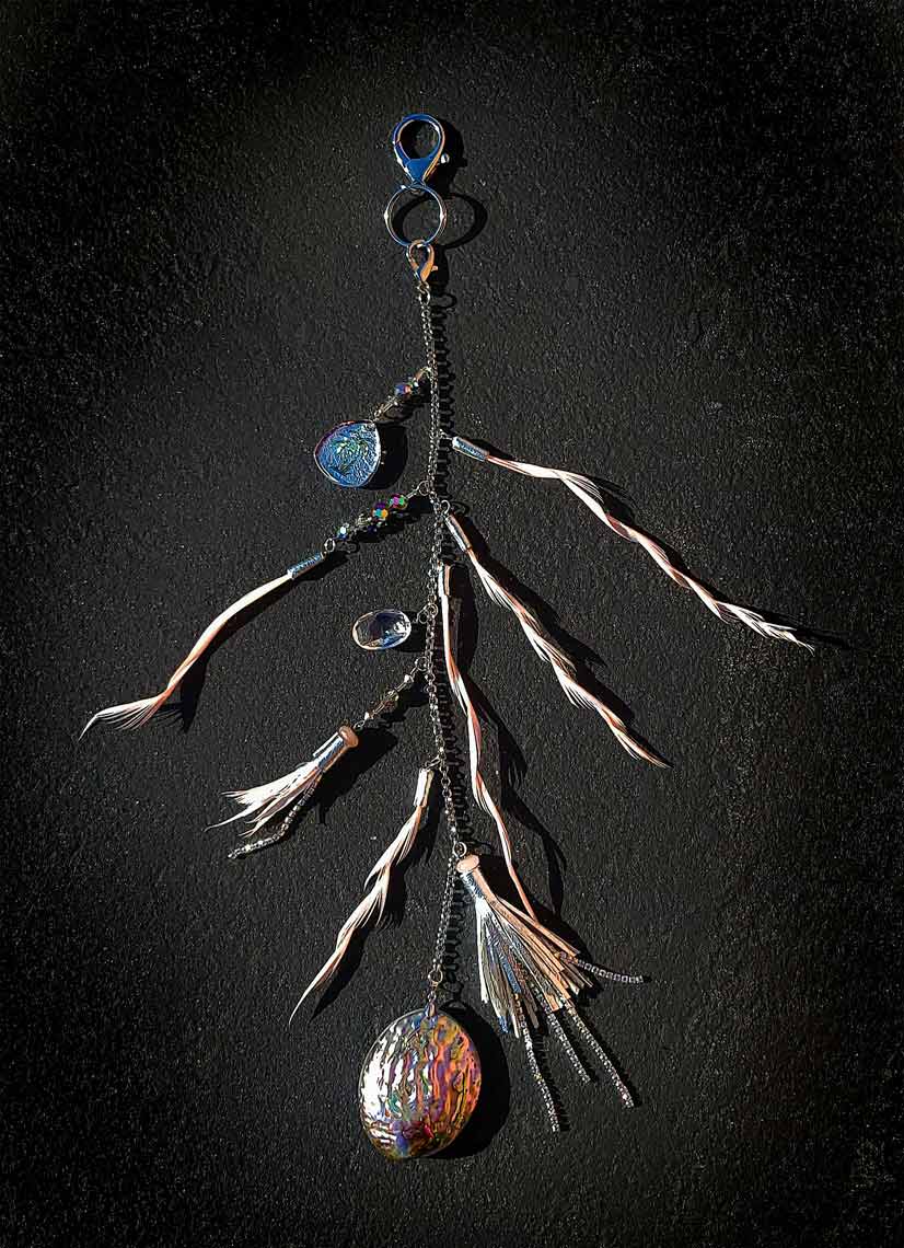 Charla Purse Charm with Abalone and Rose Quartz
