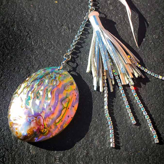 “Charla” Purse Charm with Abalone and Rose Quartz