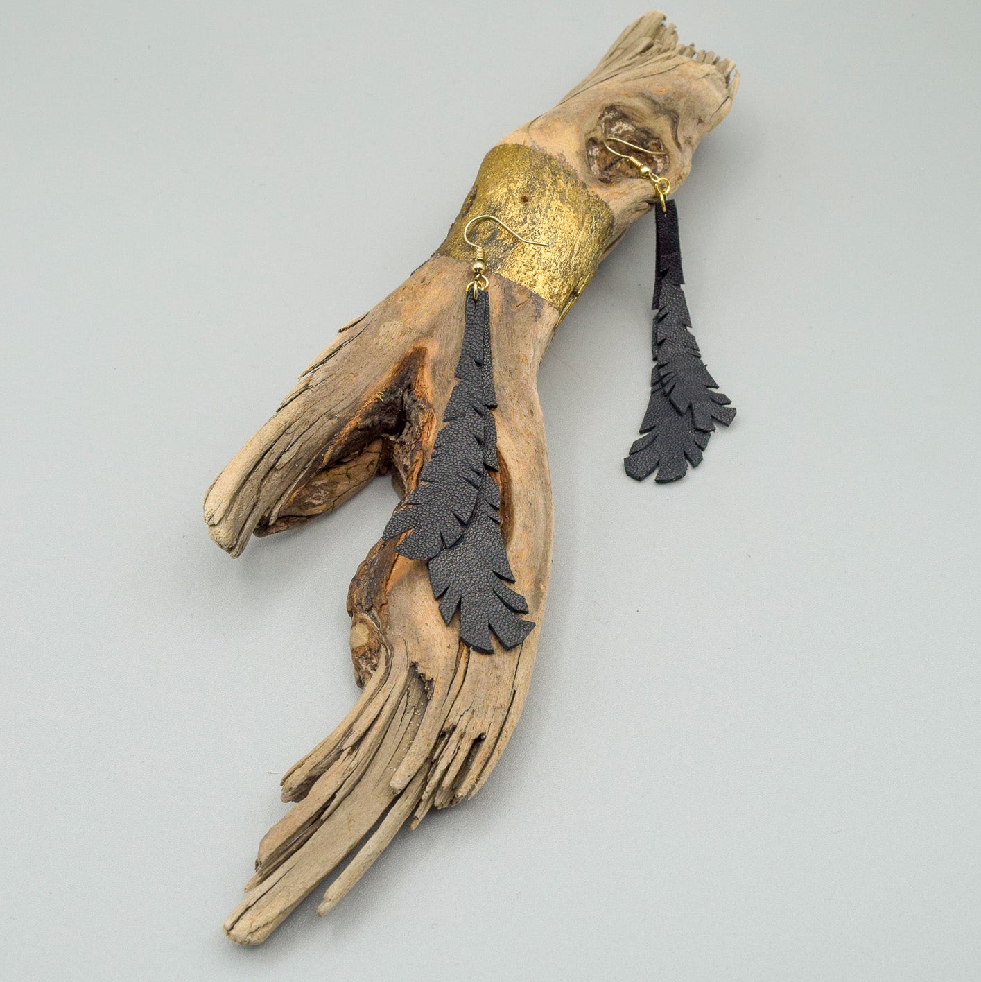 Feather Leather Earrings- Black "Shorties"