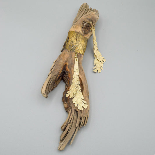 Metallic Feather Leather Earrings- Gold "Shorties"
