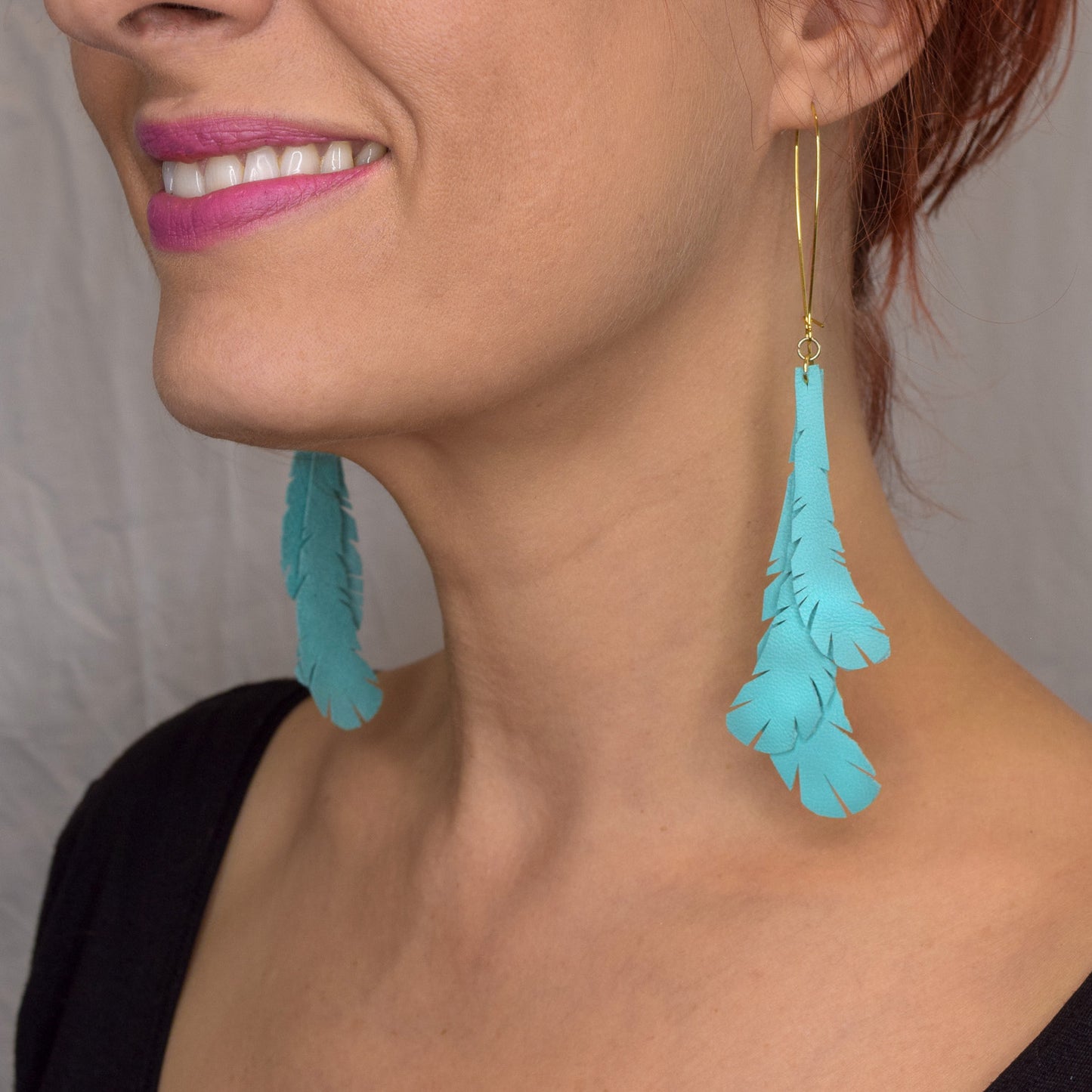 Feather Leather Earrings- Turquoise
