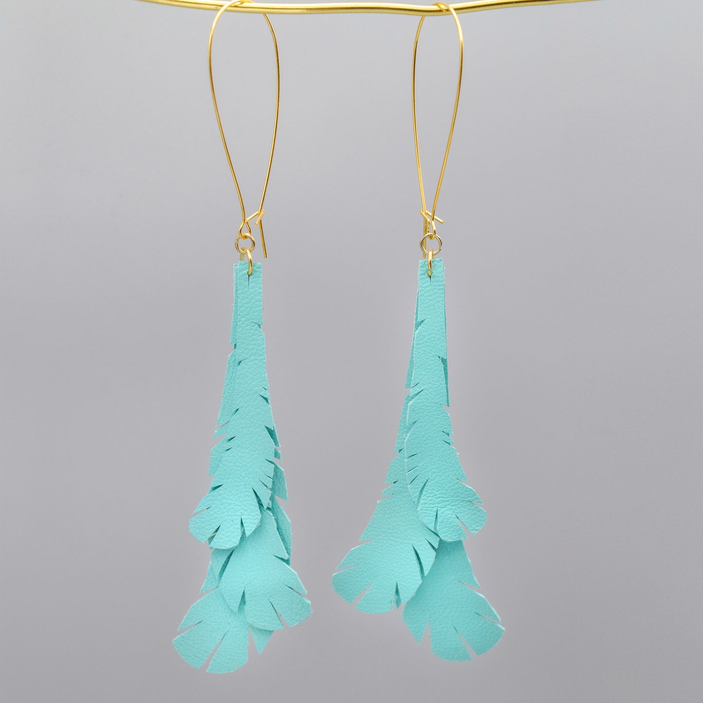 Feather Leather Earrings- Turquoise