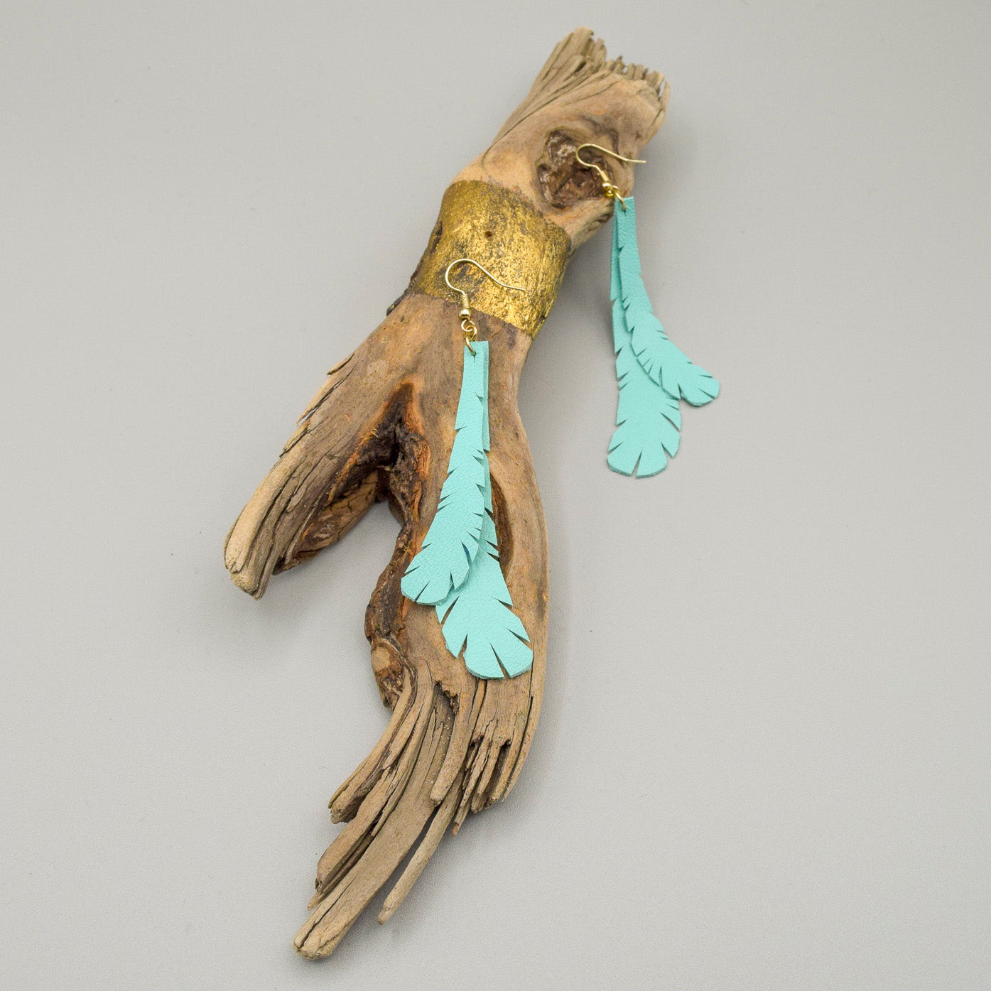 Feather Leather Earrings- Turquoise "Shorties"