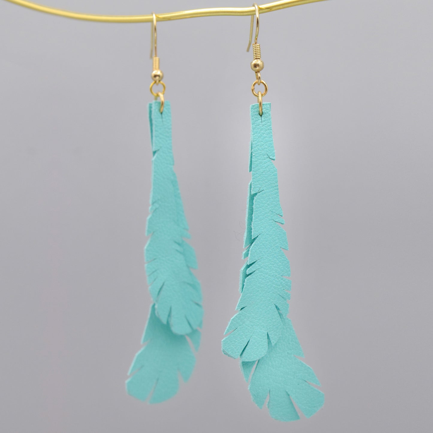 Feather Leather Earrings- Turquoise "Shorties"