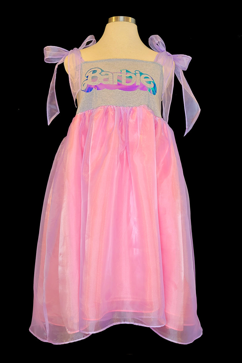 Girls' Barbie Gingham Dress - Pink L Plus : Target