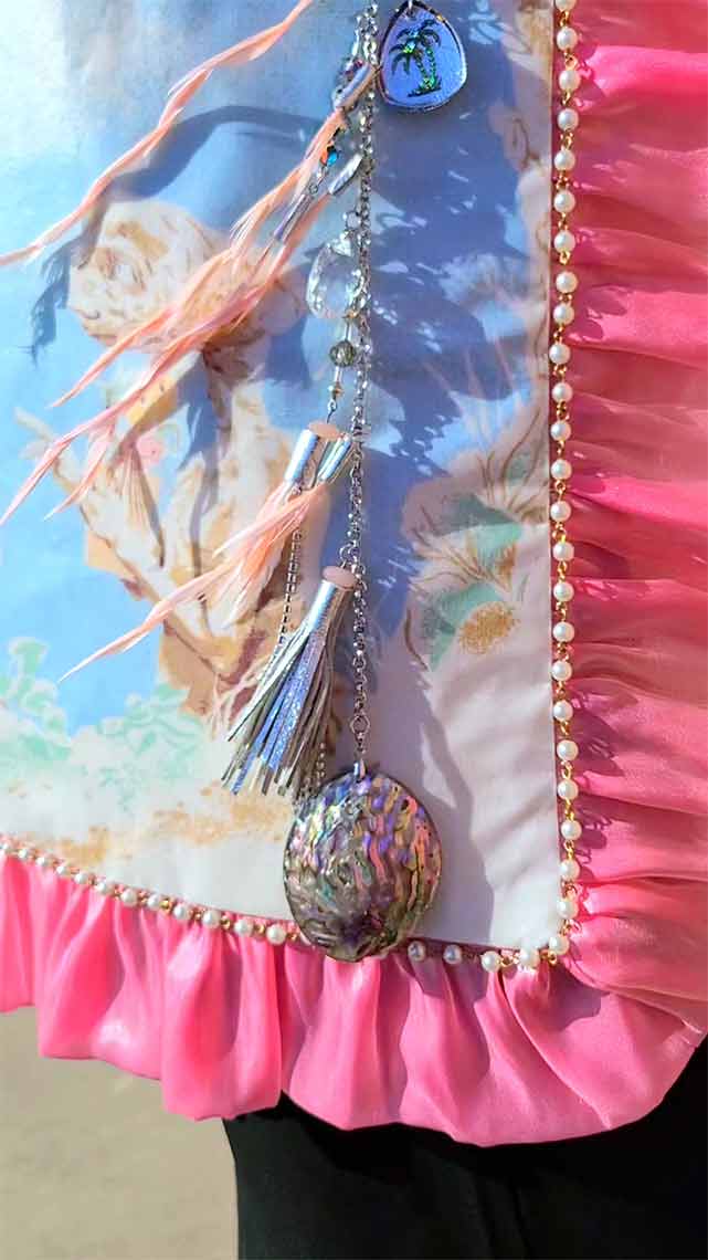 Charla Purse Charm with Abalone and Rose Quartz