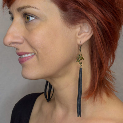Dragon Skinny Tassel Leather Earrings