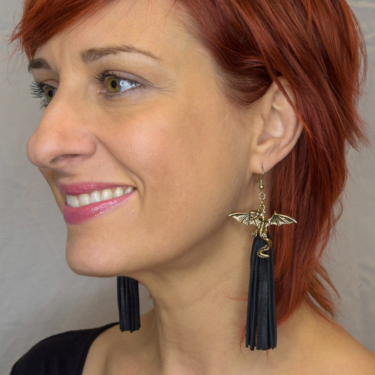 Dragon Wing Tassel Leather Earrings