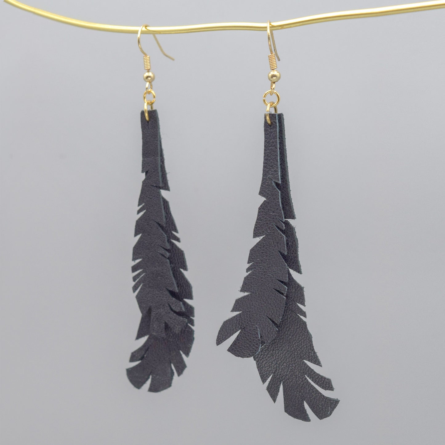 Feather Leather Earrings- Black "Shorties"