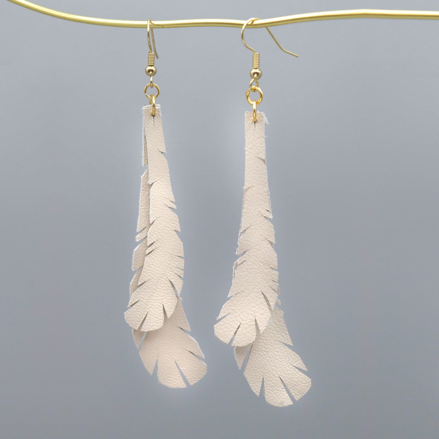 Feather Leather Earrings- Cream "Shorties"