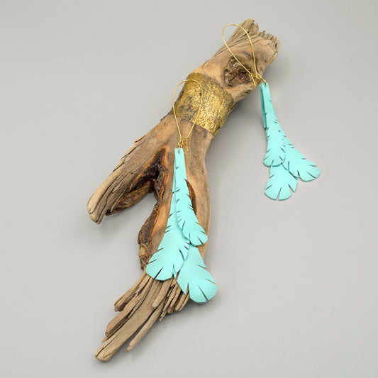 Feather Leather Earrings- Turquoise