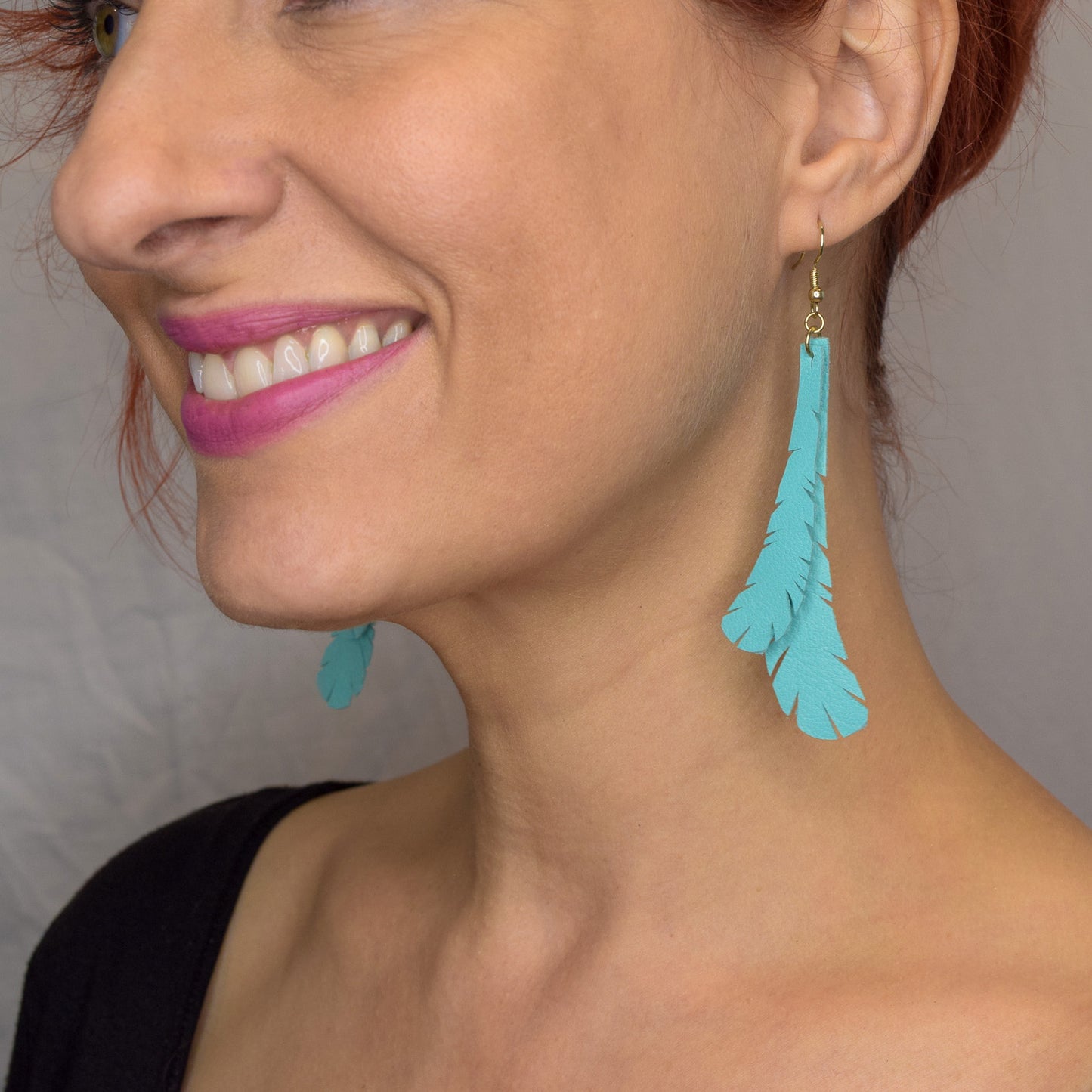 Feather Leather Earrings- Turquoise "Shorties"
