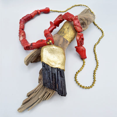 Raw Tourmaline Coral Necklace